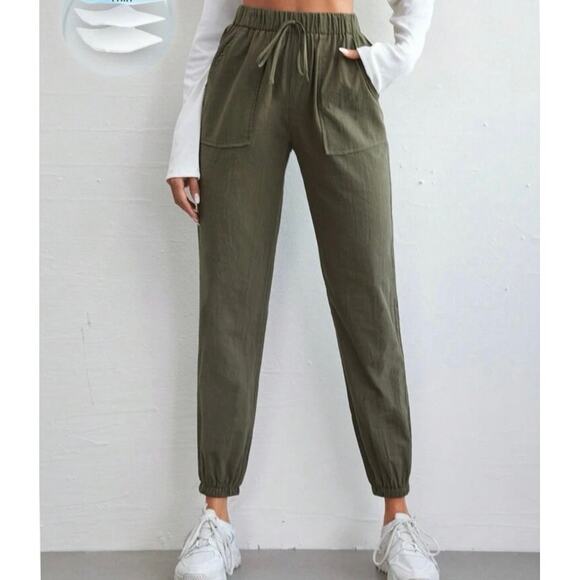 NWOT SHEIN 100% Cotton Elastic Waist Jogger Pants Olive Green Size Small - Picture 1 of 9